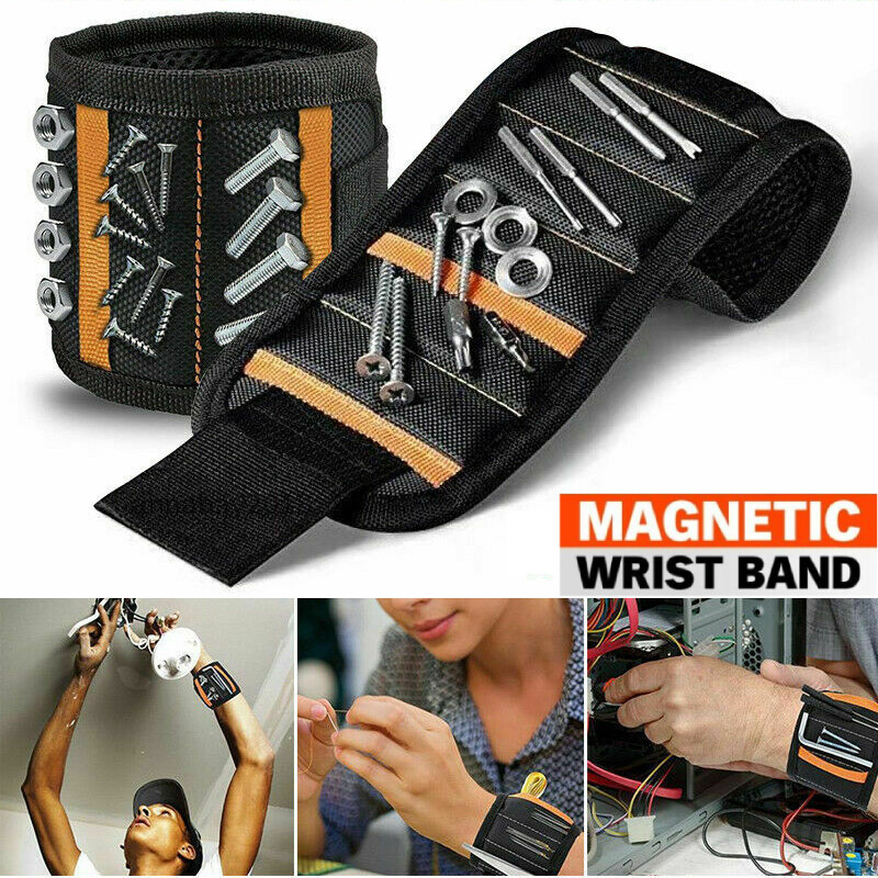Magnetic Wristband For Holding Screws & Tools – Adjustable, Strong Magnets (Black/Red)