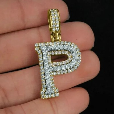 2Ct Round Cut Lab-Created Diamond Letter ''P'' Pendant 14K Yellow Gold Plated