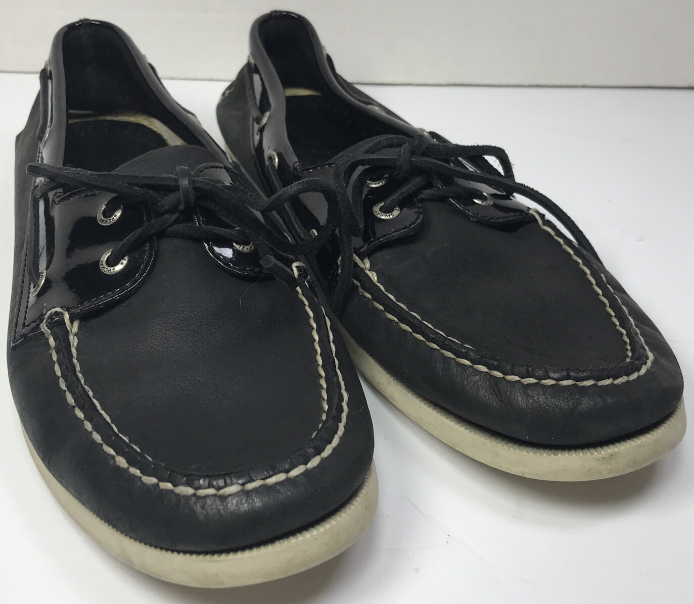 Sperry Top Sider Mens Black Leather Boat Shoe Non Marking Size 11.5 EUC