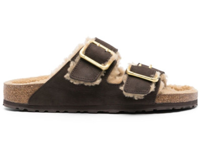 Birkenstock Arizona Shearling-Lined Brown Suede Slides  display picture 1