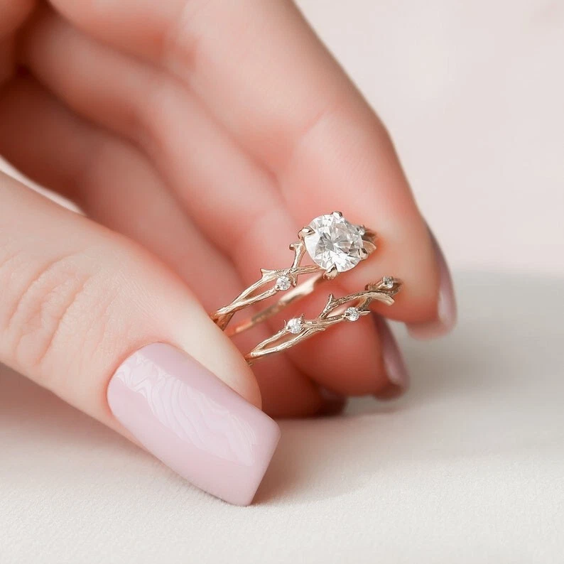 Round 1.15 Carat Certified Lab Created Diamond Engagement Ring Set