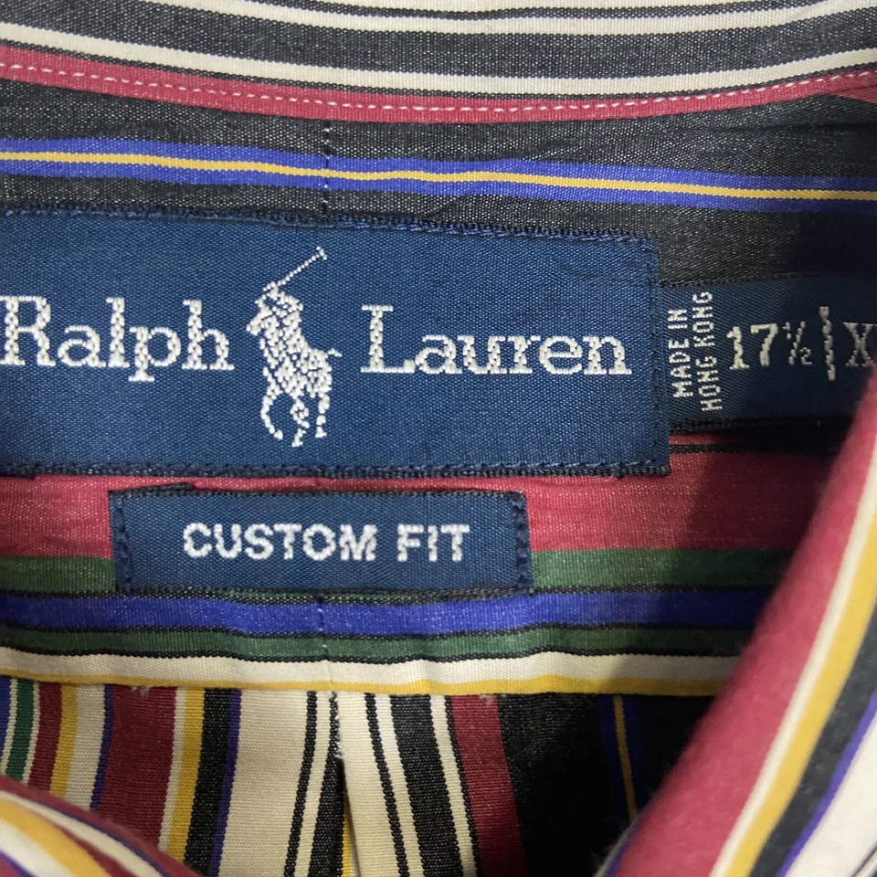 Camisa Ralph Lauren De Colección Para Hombres XL Azul Multicolor Rayas Ajuste Personalizado 17 1/2 Foto 3 de 4