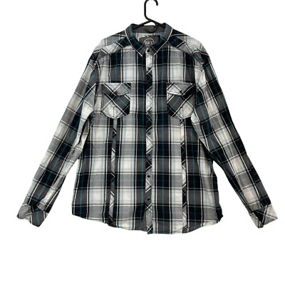 BKE Men s Western Pearl Snap Shirt XXL White Gray Plaid LS Athletic Fit