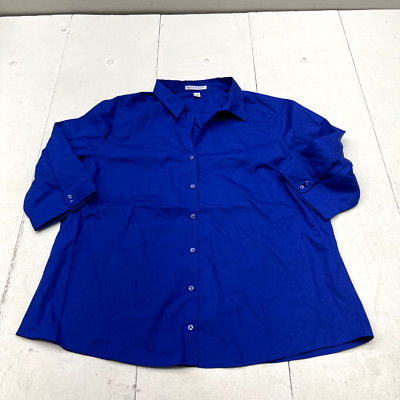 Port Authority Blue 3/4 Sleeve Carefree Poplin Button-Up Women's Size 3XL NEW