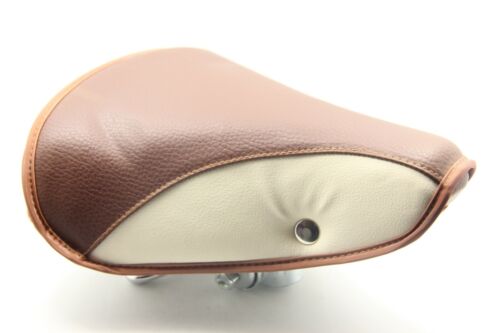 Bike Bicycle Saddle Seat Comfort Cruiser Vintage Style Brown Light Grey - Picture 1 of 7