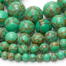 Mint Howlite Turquoise Beads 15” Strand Round Gold Vein 4mm 6mm 8mm 10mm 12mm
