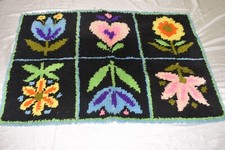 Vintage 1970  s HANDMADE Floral Shag Latch Hooked RUG 36  x 25  Heirloom Gift