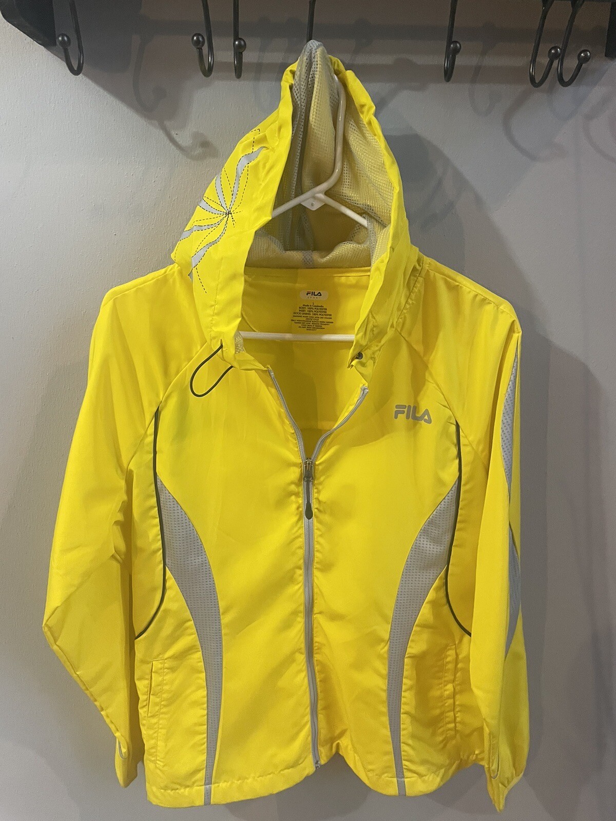 Fila Sport Giacca antivento giallo grigia con cappuccio! Donna taglia L