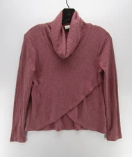 Paper Crane Blouse Women XS Pink Pullover Top Turtleneck Thermal Wrap Waffle