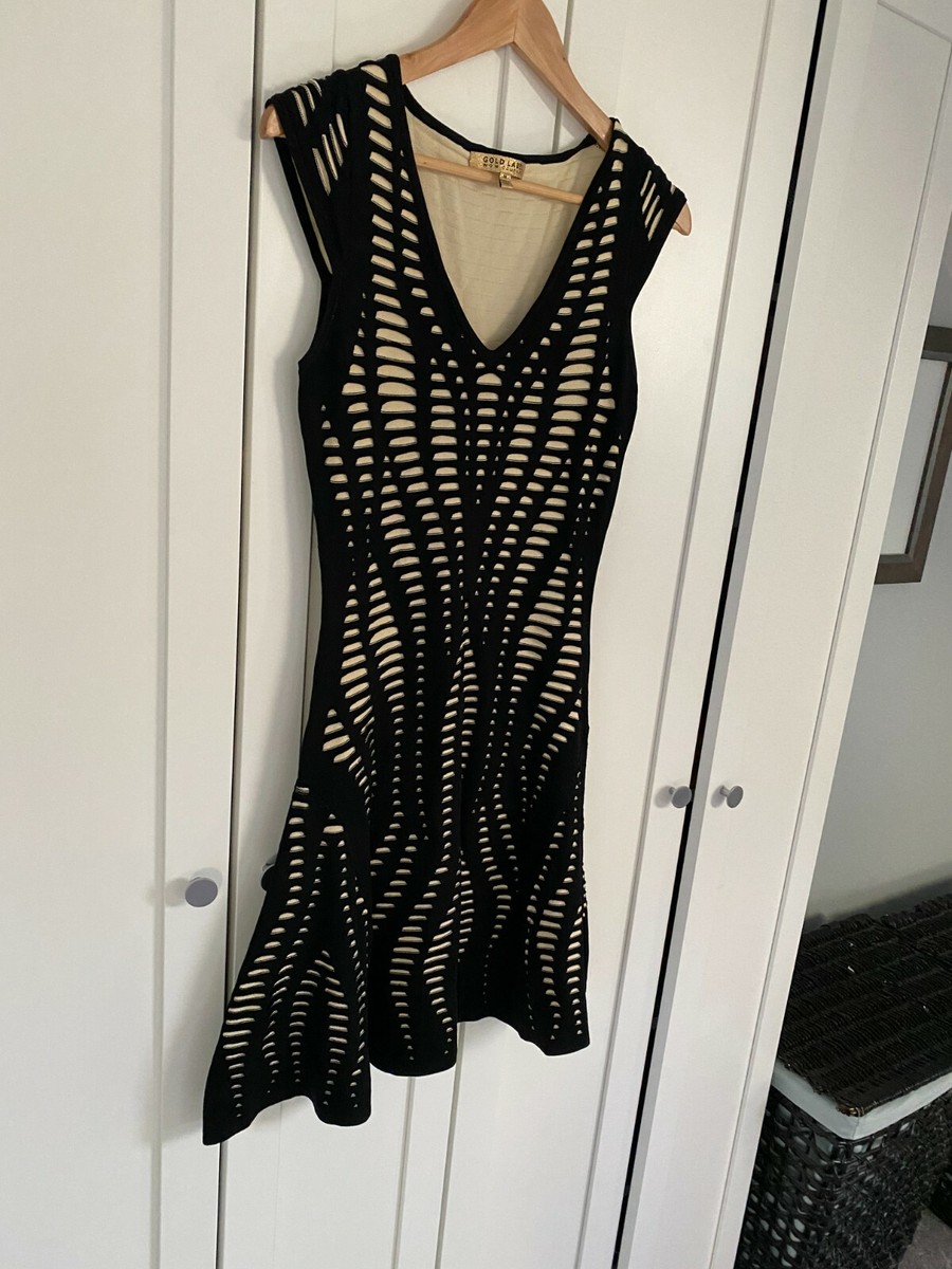 Robe Bodycon Noire WOW Couture Gold Label - Avec œillets (grommets), Manches Longues - Taille S - Neuve Avec étiquettes