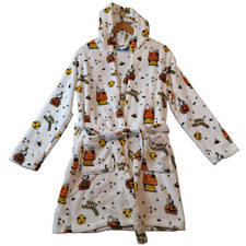 Peanuts Snoopy Hooded Robe Kids S/M White Happy Halloween Belt Pockets Woodstock