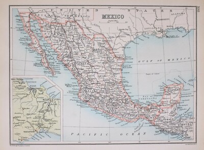1894 Karte Mexico Campeachy Chiapas Tabasco Chihuahua Durango Untere California