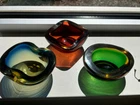 MCM Murano Glass Ashtray Bowl Geode Sommerso 1960's - 3 Pieces