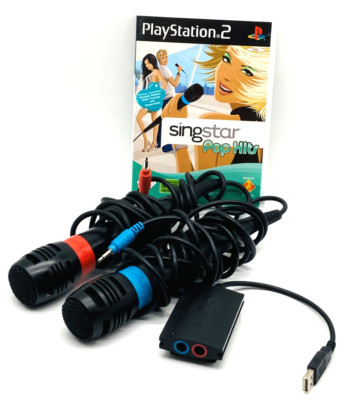 Bundle Singstar Pop Hits Mikrofone rot blau Adapter Microphone PlayStation 2 PS2