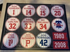 4 sizes Philadelphia Phillies Retired Player# Decal Banners World Series Mancave