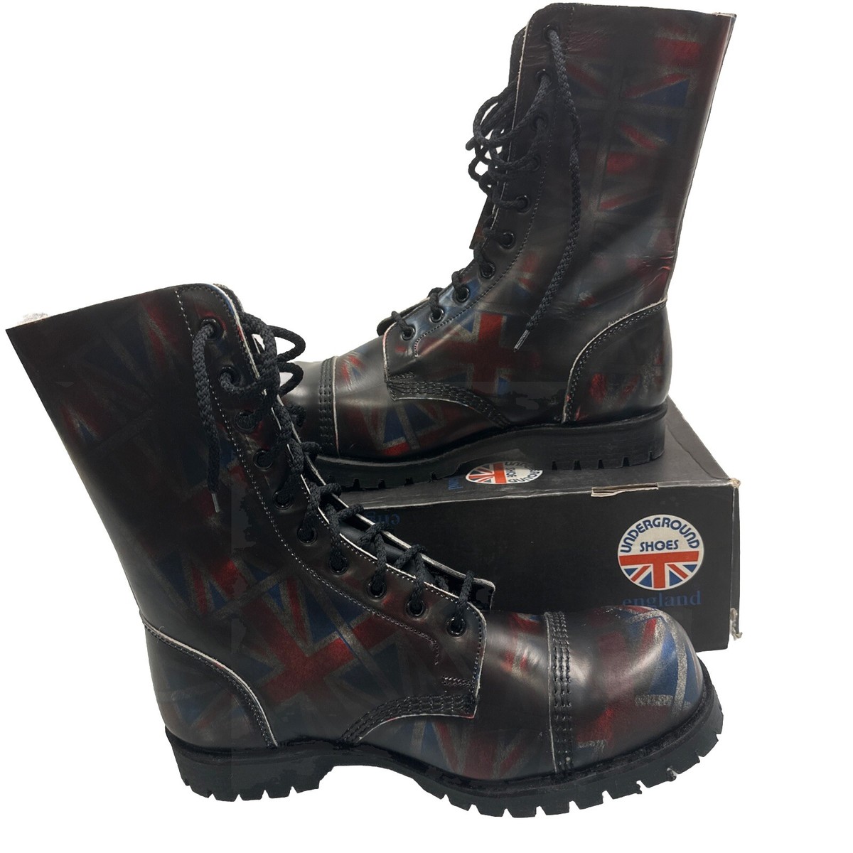UndergroundEngland,UnionJack,10 Eyelet Combat Boots,RARE,NIB  display picture 1