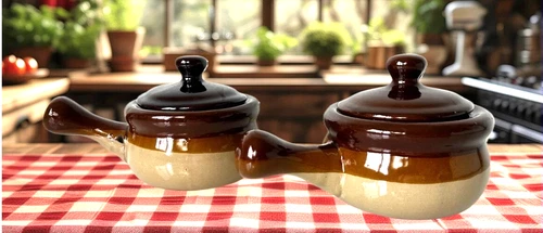 Vintage 80s French Onion Soup Chili Bowl with Lids and Handle Set of Two Brown