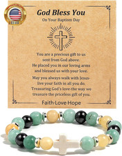 Natural Stone Cross Bracelet for Women Healing Elastic Stretch Beaded Cross Brac