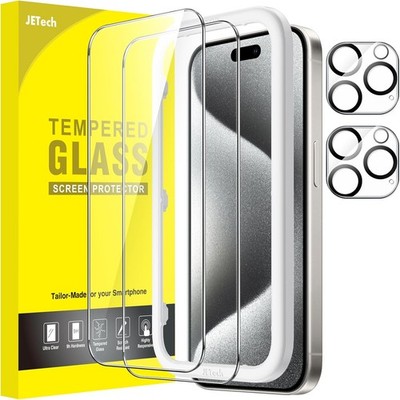 JETech Schutzfolie für iPhone 15 Pro 6,1 Zoll mit Kameraschutz, Panzerfolie, Set