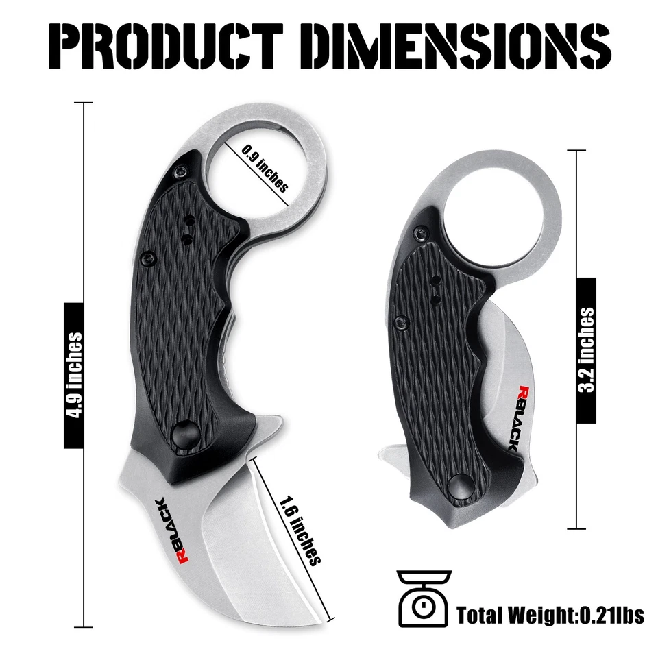 RBLACK 3.2 inch Mini Karambit Folding Knife, Pocket Knife with Finger Ring - Image 2 of 4