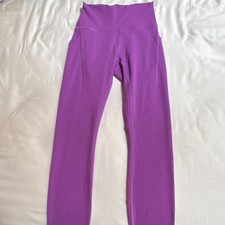 High Waist Ankle Purple Women's Solid Stretch Leggings with Pockets