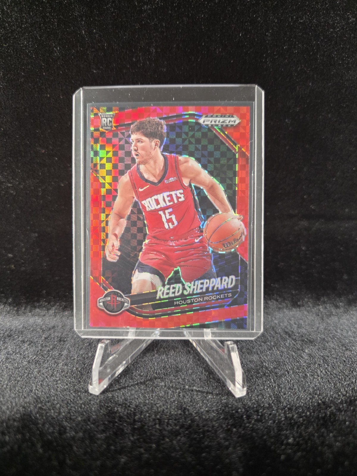 Reed Sheppard #145 Red Power 50/75 - 2024-25 Prizm Black - RC - Houston Rockets