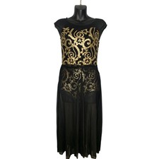 Weissman XLC 100 Nylon Black Lyrical Dance Dress Gold Sequins Black Overlay XLC