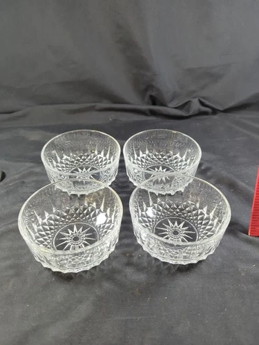 Vintage Diamond Point Arcoroc France Starburst Glass 4"D Dish Bowl Set Of 4 Lot