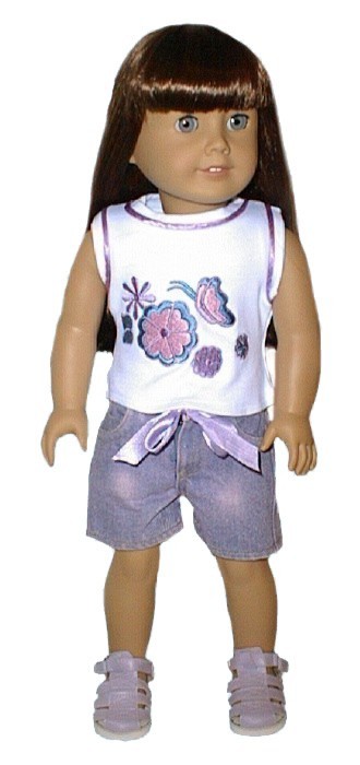 Lavender Embroidered Floral Top & Stonewashed Shorts 2pc Set