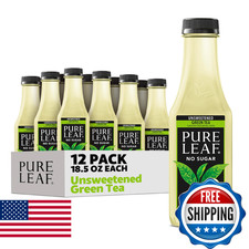 Pure Leaf Iced Tea, Unsweetened Green Tea, 18.5 fl Oz Bottles Pack of 12 