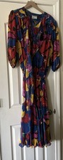 Vintage 80's Mosaic Multicolor Floral Abstract Maxi Dress Farm Rio Style S/M