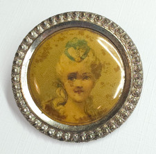 Antique Womans Portrait Picture Button ~ Litho under Celluloid ~ under 1-1/4"
