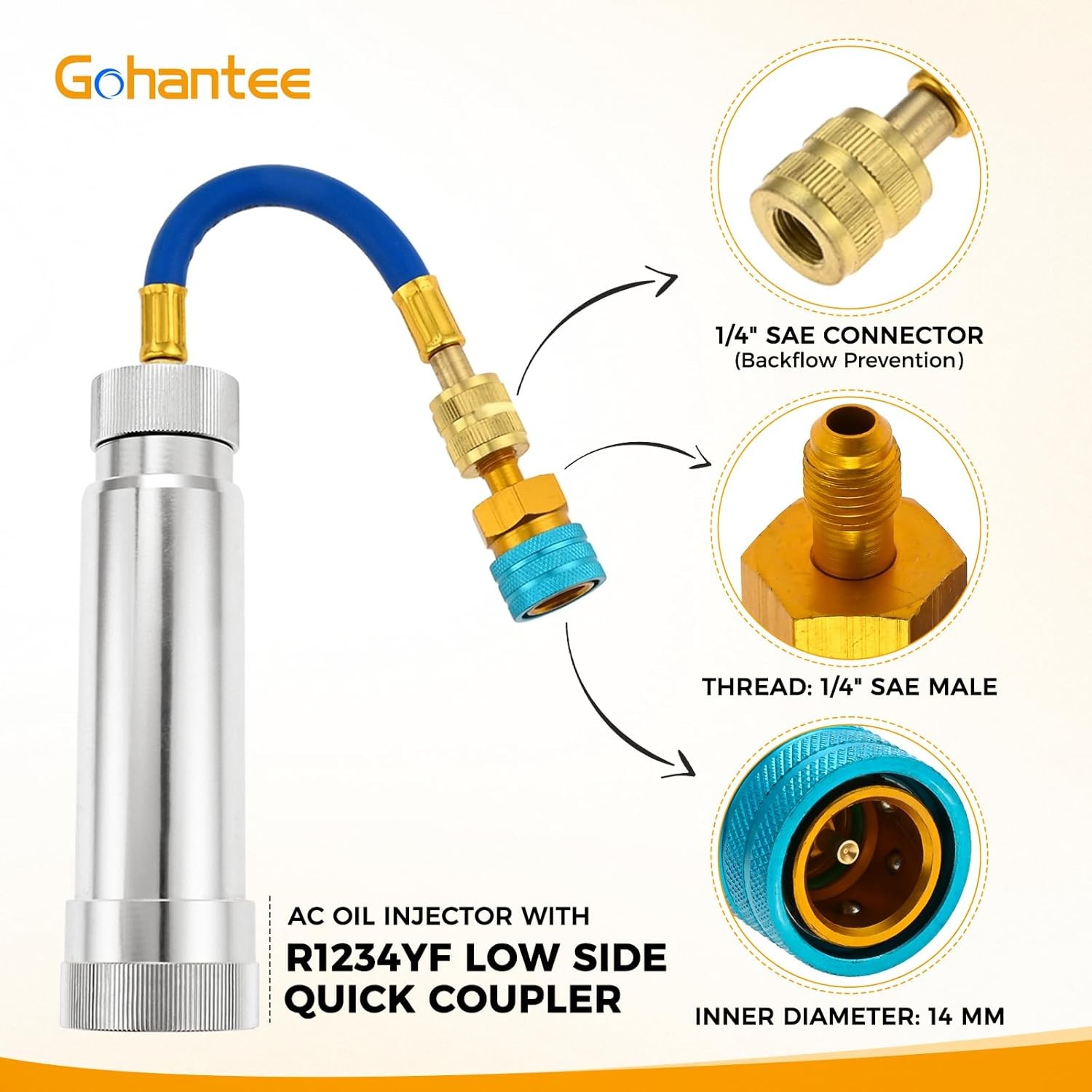 gohantee AC Oil Injector Kit for R1234YF, R134A, R410A, HVAC Dye Oil... 