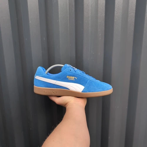 *RARO* UK 9 Puma Handball blu scamosciato scarpe da ginnastica classiche vintage da uomo 106695 01