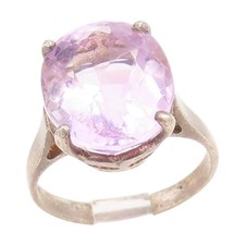 925 Sterling Silver Vintage Ring Oval Cut Amethyst Solitaire Band Sz 7 RG34823
