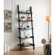 Bookcase Ladder Five Shelf Depth Shelves with Rounded Shelf Barrier Corners
