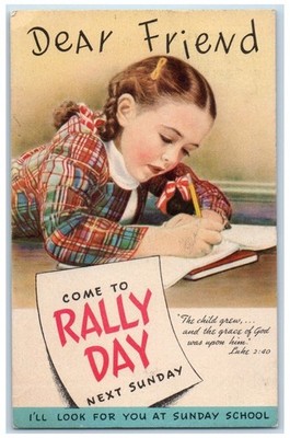 1949 Come To Rally Day Next Sunday Mendota Illinois IL Posted Vintage Postcard