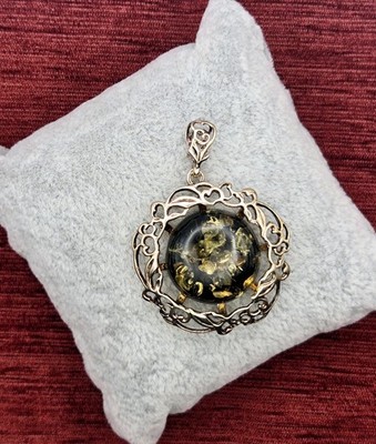 925 Sterling Silber Baltischer Bernstein Anhänger grüne Farbe