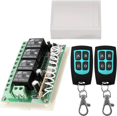 Wireless 12V Relay Switch Kit - 4 Channel RF Remote Control for Home Automation