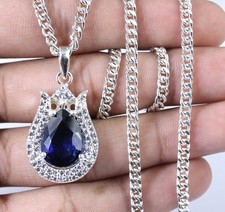 Natural 15.05 Ct Blue Sapphire Pear Gemstone Certified Men's Birthday Pendant