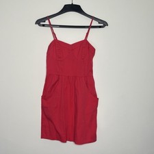 Y2K Mini Dress Small Bustier Pink/Red Cami Spaghetti Straps Pockets Skater Girl