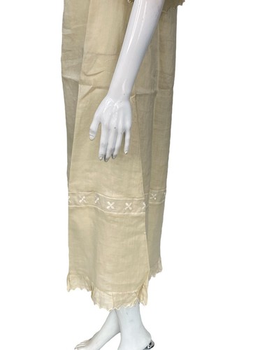 Doen Femmes Crème Ramie Ruche Brodé Différencié Évasé Midi Robe Taille M - Photo 6 sur 16