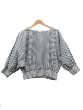 Gap Women's Navy & White Striped Top Smocked Hem & Cuffs Sz L