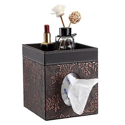 Sumnacon Leather Square Tissue Box Cover - Decorative Cube Tissue Box Brown