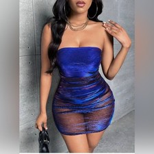 Women SXY Plus Ruched Mesh TubeBodycon Dress Size L