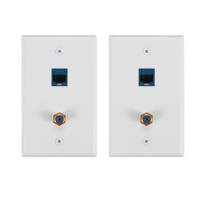 2 Packs Ethernet Coax Wall Plate Outlet with 1 Cat6  Port and 1 Gold-Plated9131