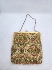 Vintage 1950s/1960s multi-colored beaded purse, satin lining gold chain strap