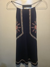 Blu Pepper Halter Dress Size M Navy Boho Sundress hot pink embroidery night out