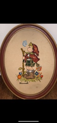 Hummel Embroidery/ Needlepoint Picture/ Little Boy Hiking: Small Smudge Framed