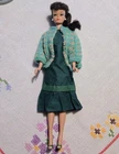 Vintage 1960s Barbie Clone / Mommy Made Outfit green DRESS & cardigan SWEATER